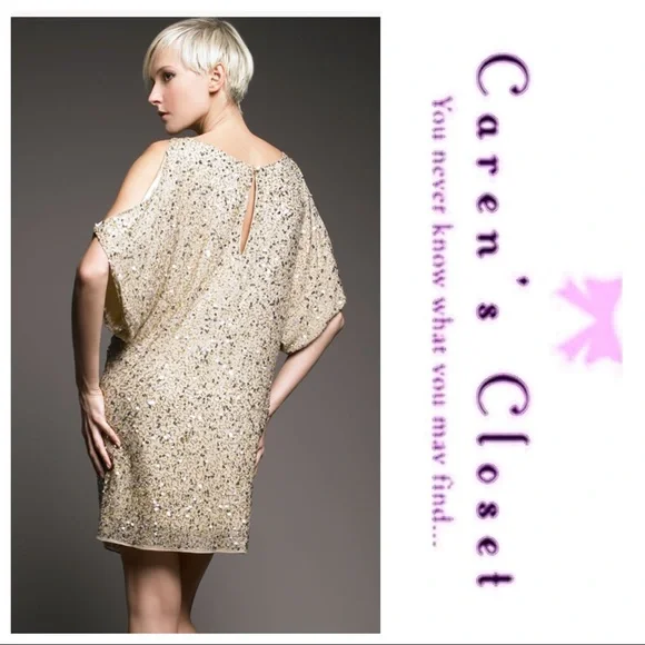 Aidan Mattox  Gold & Silver Sequin Cocktail Formal Mini Dress - Picture 2 of 6